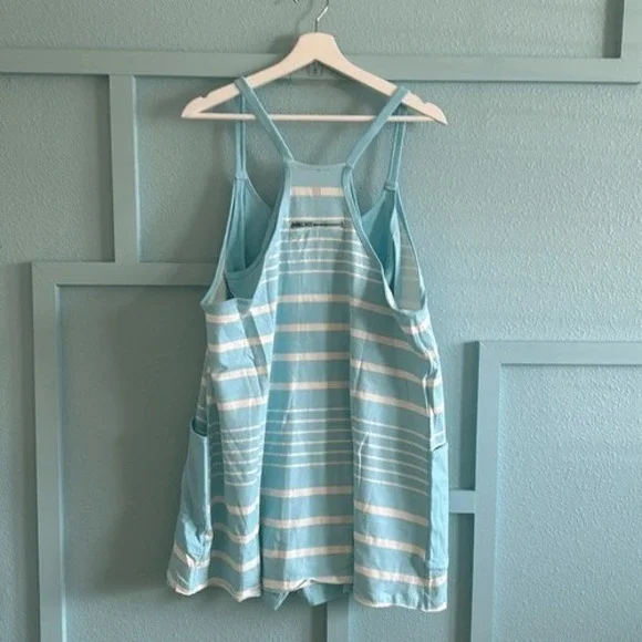 Free People Hot Shot Mini Printed Dress LARGElight blue spring stripe NWT